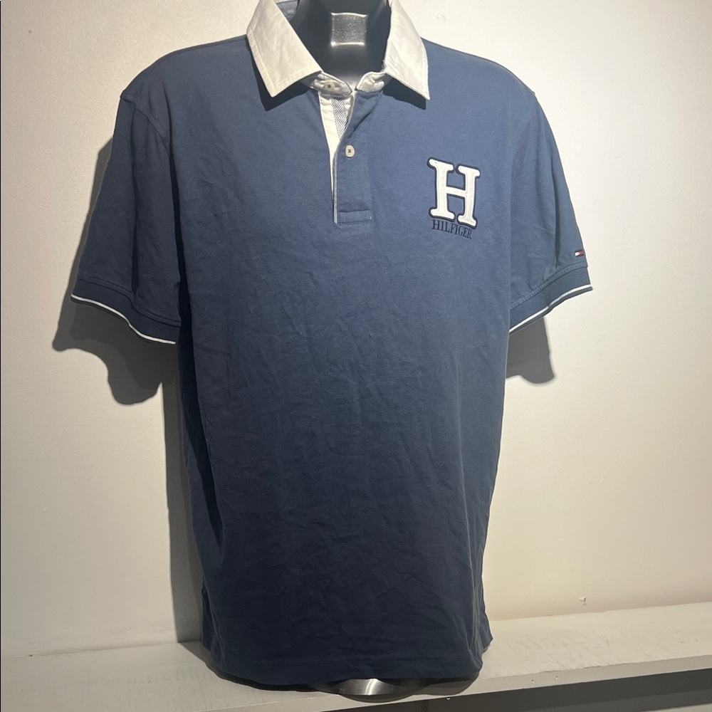 Tommy Hilfiger Navy and White Polo Shirt